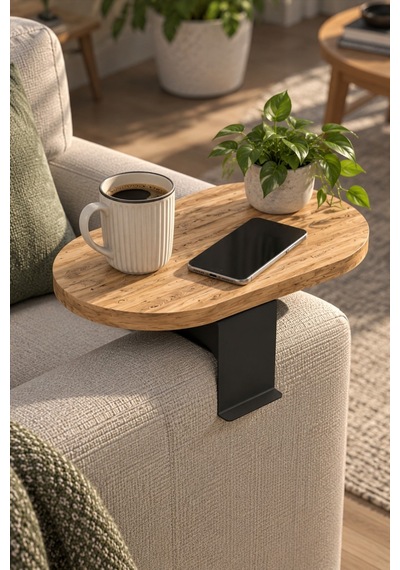 Sulorahome Ayarlanabilir Yan Sehpa Çam Kahverengi Oval C Sehpa Atlantik Çam