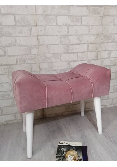 Pudra Rengi Puf Ahşap Beyaz Ayak Çima Dikiş Spor Modern Tasarım