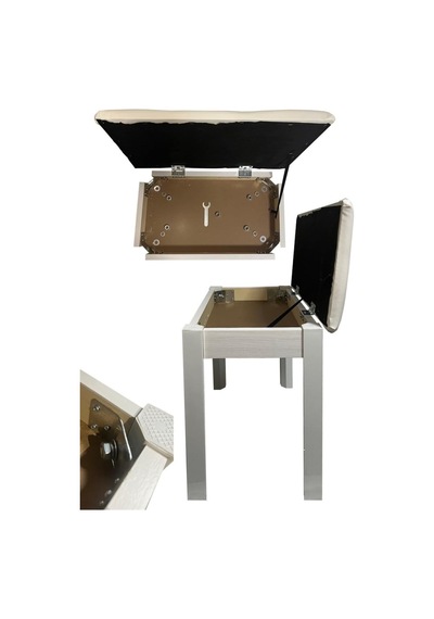 Midex Tbx-144wh Üst Kalite Piyano Taburesi Gizli Bölmeli Beyaz Renk 32x54x48 Açık Bej