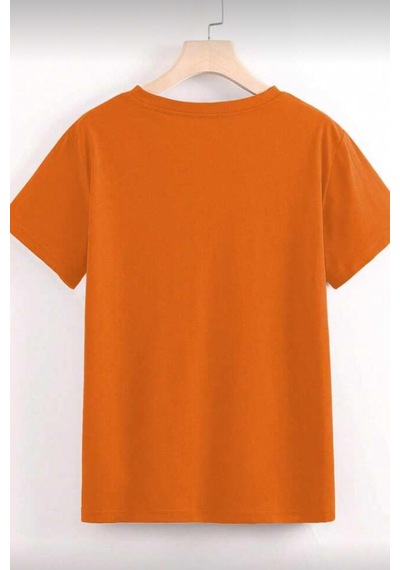 Gold Cherry Kadın Oversize Ön Baskılı Bisiklet Yaka Pamuklu T-shirt Rahat Kesim Turuncu