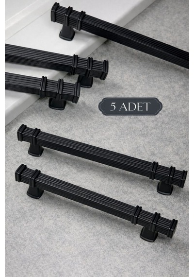 Eros Kare Yüzüklü Siyah 160mm Metal Dolap Çekmece Kulp 5 Adet Siyah Siyah