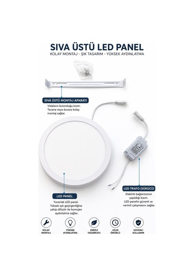 Cata Ct-5233 18w Led Panel 6400k Beyaz Işık 1900 Lm Sıva Üstü Yuvarlak Tavan Lambası