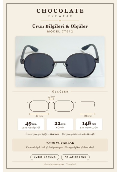 Unisex Polarize Yuvarlak Güneş Gözlüğü Gri Uv400 Korumalı Metalik 89559786