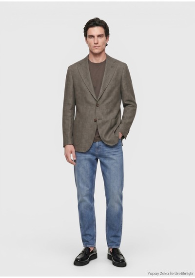 Ramsey Haki Shirt Shoulder Slim Fit %100 Keten Ceket