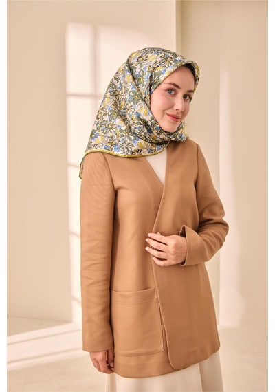Silk Home Twill İpek Eşarp 11477-13 Ekru, Mavi, Yağ Yeşili, Asit Yeşili, Koyu Yeşili