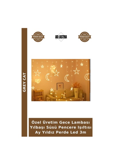 Özel Üretim Gece Lambası Yılbaşı Süsü Pencere Işıltısı Ay Yıldız Perde Led 3m