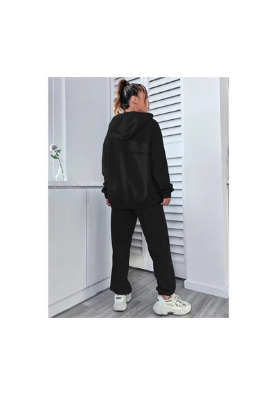 Tarzsokak Siyah Usa Dijital Baskılı Kışlık Unisex Eşofman Takımı