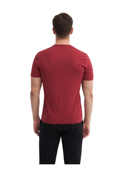 Cazador Erkek Slim Fit Bisiklet Yaka Pamuklu Düz Tişört 4623 Bordo