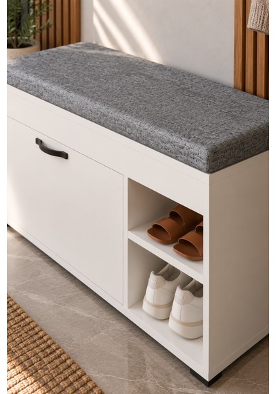 Sulorahome Puflu Ayakkabılık Bench Beyaz 90 Cm