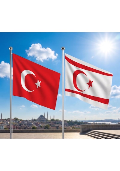 Kuzey Kıbrıs Kktc Bayrağı Bayrağı Ve Alpaka Kumaş Türk Bayrağı 2'li Set 70x105cm Diğer