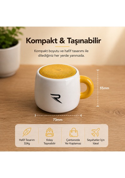 Kahve Kupa Tasarımlı Taşınabilir Hoparlör Mini Kablosuz Bluetooth Hoparlör Bluetooth 5.4 5w Güçlü Ses Soundcup Ry-sc01