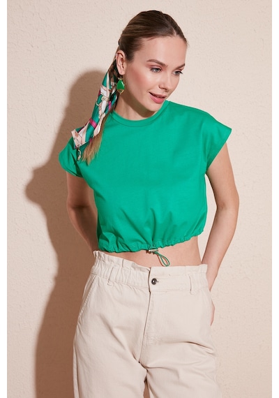 Lela Bisiklet Yaka % 100 Pamuk Crop Bayan T Shirt 5865587 Benetton