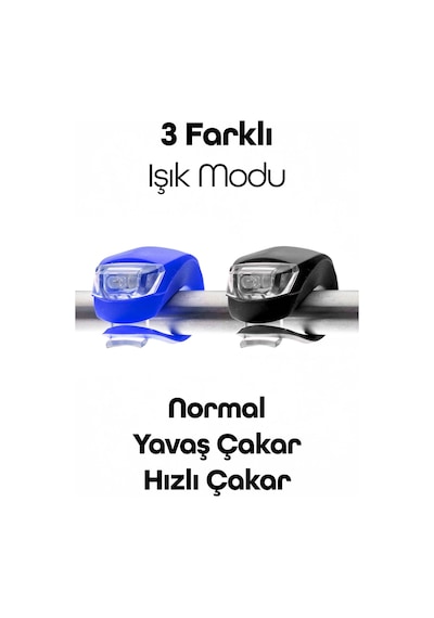 2li Bisiklet Gidon Işığı 3 Modlu Flaşörlü Çakarlı Su Geçirmez Led Fener Ön-arka Mavi-siyah 3781 Mavi - Siyah