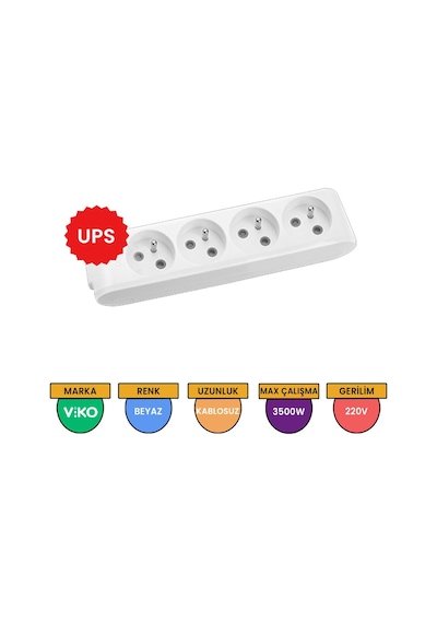 Viko Multi-let 4'lü Grup Priz UPS Topraklı Çocuk Korumalı Klemensli Beyaz - 90110400