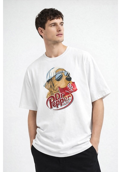 Yolo Street Oversize Köpek Grafik Baskılı Unisex Tişört %100 Pamuk Streetwear Beyaz