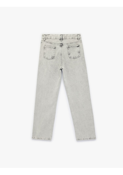 Koton Pamuklu Beli Ayarlanabilir Lastikli Rahat Kesim Denim Pantolon Gri 6skb40007td Gri
