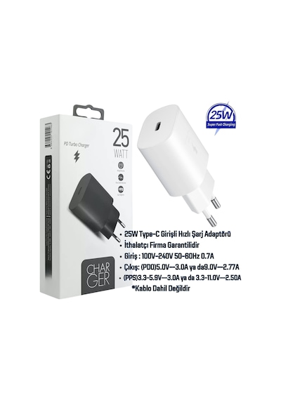 Samsung Galaxy Tab S10 Fe Plus Uyumlu 25w Type-c Girişli Super Hızlı Şarj Adaptörü - Garantili Beyaz
