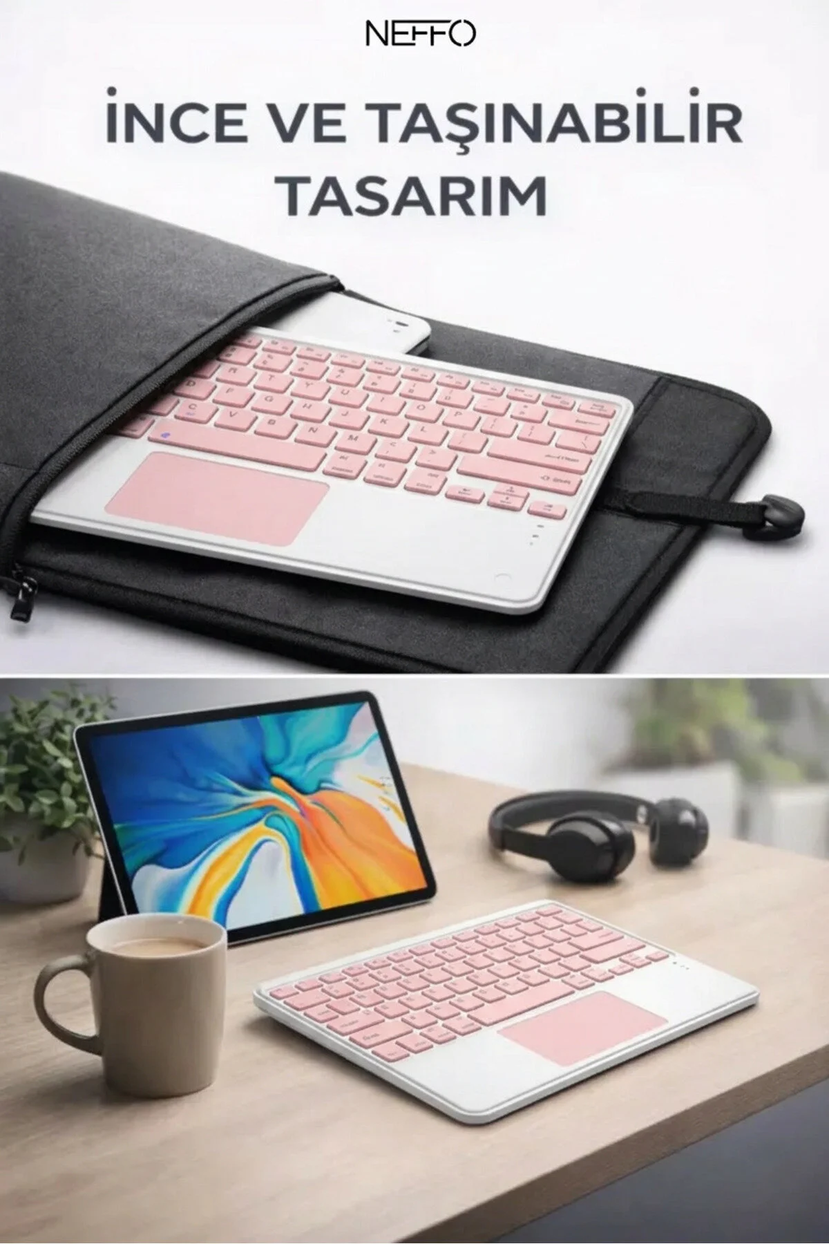 Touchpadli Kablosuz Klavye Sessiz Tuş Bilgisayar Tablet