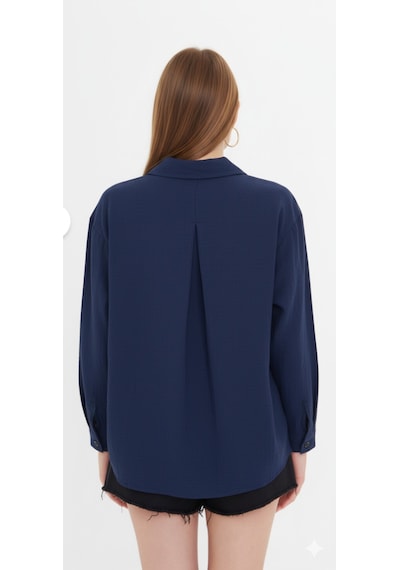 Thiffgymwear Kadın Oversize Basic Cepli Müslin Gömlek Lacivert