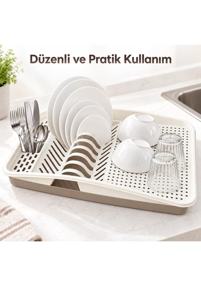 2 Parça Bulaşıklık Kurutmalık, 42x28x6 Cm, Kahve Çok renkli