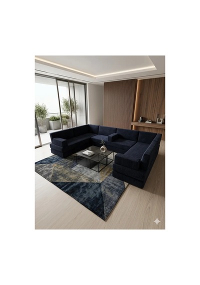 Premium Kadife Kumaş, Konforlu Yer Kanepesi ,modüler Şark Köşesi Takımı - Lacivert - 40 Cm - U Set