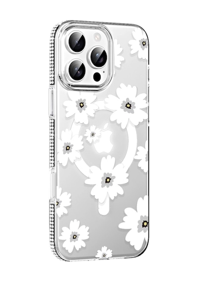Mey İthalat Apple Uyumlu iPhone 16 Pro Max Floral Magsafe Kapak - Beyaz