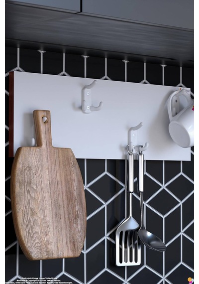 Geyik 12 Kancalı Mutfak Askısı 3'lü Set 51,4x9,6 Cm - Şık Tasgeyikm, Çok Amaçlı Düzenleyici Ve Yer Tasarrufu Beyaz