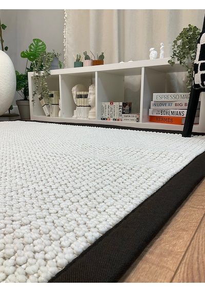 Saraz Halı Kumaş Bordür Gri Bukle Antrasit Bordür Halı Salon Koridor Mutfak Çocuk Odası Halısı Kilim S267 Beyaz-k.kahve Kahve