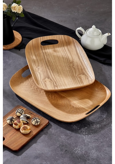 Cooker 2'li Lüks Ahşap Oval Sunum Tepsisi 50x37 Cm Ve 45x32 Cm Yk1469 Diğer