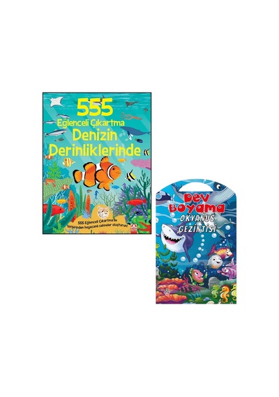 555 Eğlenceli Çıkartma - Denizin Derinliklerinde + Okyanus Gezintisi Dev Boyama Set