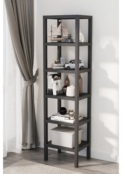Shelf 6 Katlı Düzenleyici Plastik Raf Ünitesi Siyah, Kitaplık, Mutfak, Banyo Rafı Dolabı Siyah