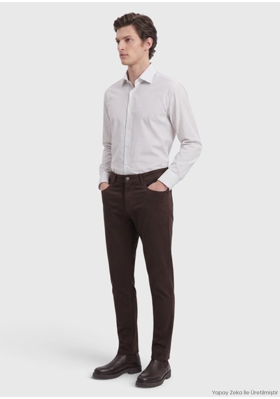 Ramsey Kahverengi Dokuma Slim Fit Casual Pamuk Karışımlı Pantolon