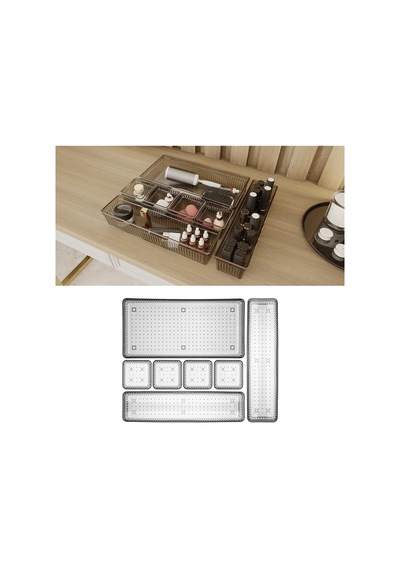 7 Parça Çekmece İçi Akseuar Düzenleyici Set - Modüler Makyaj Organizer Siyah Belirtilmemiş