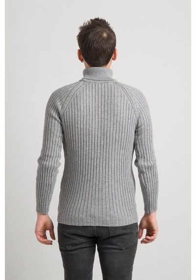 Slim Fit Çizgili Tam Balıkçı Pamuklu Kalın Triko Erkek Kazak 001