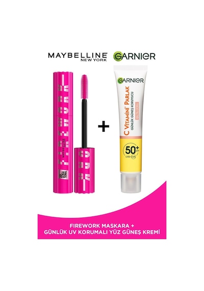 Maybelline New York Lash Sensational Firework Maskara + Garnier C Vitamini Parlak Günlük Uv Korumalı Güneş Yüz Kremi SPF50+ 40 ML