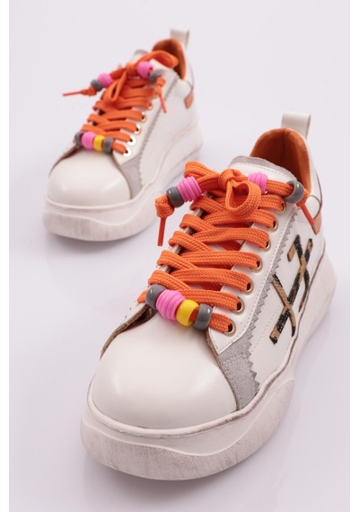 Dgn 1023 Kadin Sneaker Ayakkabi 1023-2007-R0299 Beyaz - Turuncu