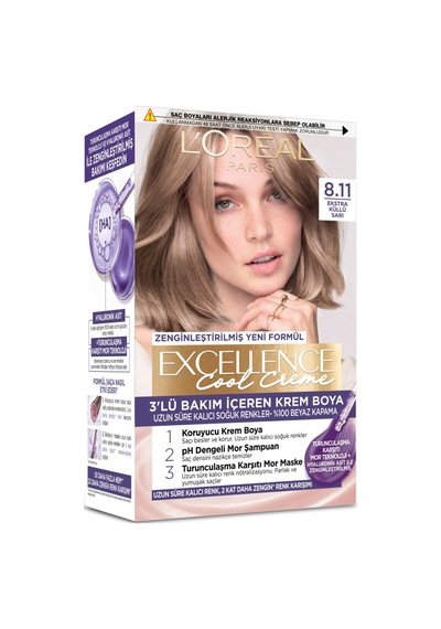 L Oréal Paris Excellence Cool Creme Saç Boyası 8.11 Ekstra Küllü Sarı - 7 Adet Tarı