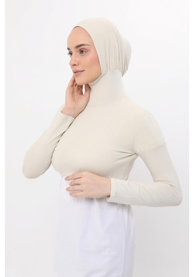 Altobeh Uzun Kollu Boyunluklu Boneli Yarım Body Krem Çok Renkli