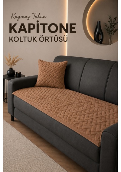 Kaymaz Taban Kapitone Koltuk Örtüsü Çekyat Koruyucu 70x190 Cm Kahve Kahverengi