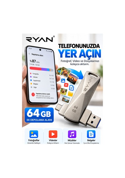 64 Gb Otg Flash Bellek Type-c Otg Flash Usb Data Bellek