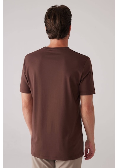 Erkek Kahverengi Regular Fit Bisiklet Yaka T-shirt
