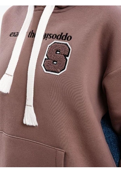 Çocuk Kapüşonlu Sırtı Kot Detaylı Sweatshirt-13454-kahverengi Kahverengi
