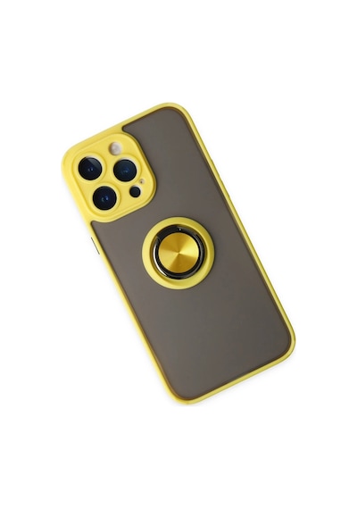 Gld-spt- Newface Apple Uyumlu iPhone 14 Pro Max Kılıf Montreal Yüzüklü Silikon Kapak - Sarı