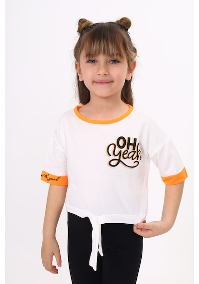 Toontoy Kids Toontoy Kız Çocuk Önü Bağlama Detaylı Baskılı Tişört Ekru