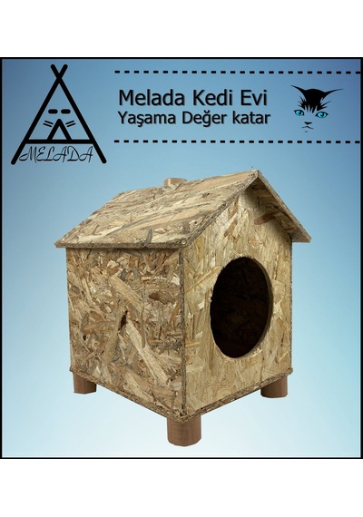 Melada Kedi Evi Dış Ortam Uygun Ahşap Kedi Evi Osb 43x40x37 Cm
