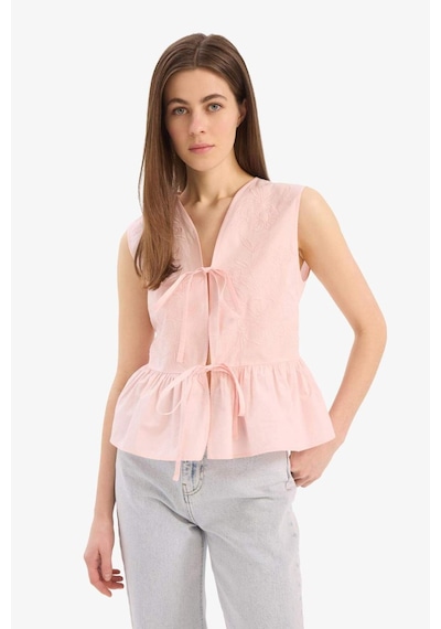 DeFacto Fitted V Yaka Önden Bağlamalı Poplin Kolsuz Bluz E6529AX25SMPN343