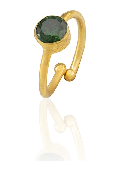 Kadir Jewellery 22 Ayar Altın Kaplama Zirkon Taşlı Ayarlanabilir Kadın Minimal Yüzük Ördek Yeşil