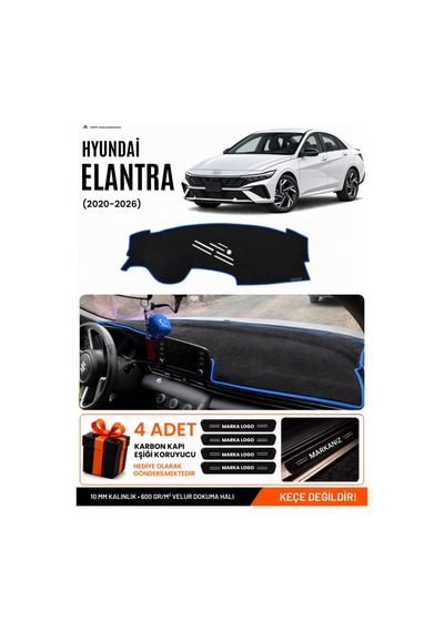 Hyundai Elantra 2020-2026 Uyumlu Torpido Örtüsü, Torpido Kılıfı - Siyah-mavi - Hu018
