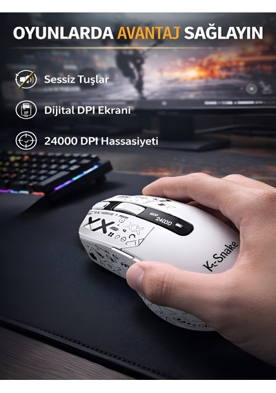 Kablosuz Oyuncu Mouse 24000 Dpı 1000hz Rgb Şarj İstasyonlu Dijital Göstergeli Gaming Mouse Beyaz