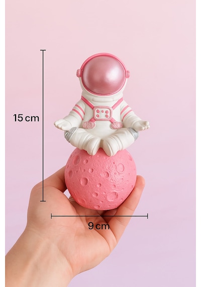 Momiko Uzay Temalı Meditasyon Yapan Beton Astronot Masaüstü Heykeli - Dekoratif Mini Figür Pink -